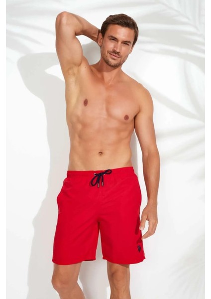 21002 Erkek Uzun Deniz Şortu-Kırmızı