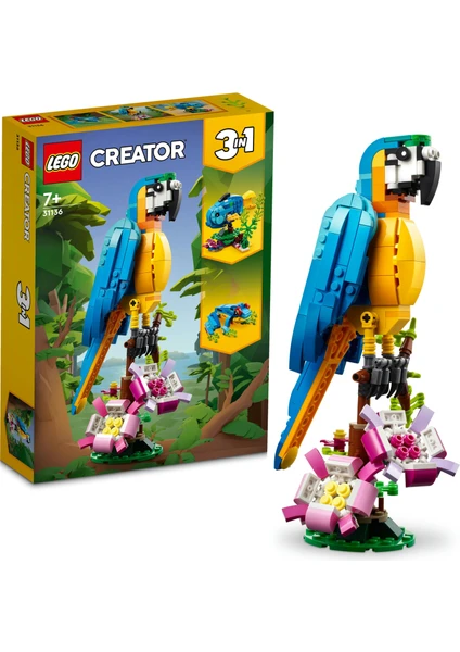 LEGO® Creator Egzotik Papağan 31136 - 7 Yaş ve Üzeri Çocuklar için Papağan, Balık ve Kurbağa Modelleri İçeren Yaratıcı Oyuncak Yapım Seti (253 Parça)