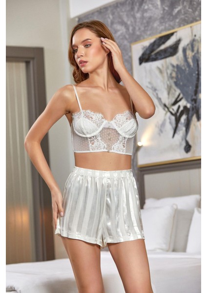 2399 Kadın Dantelli Bralet-Krem