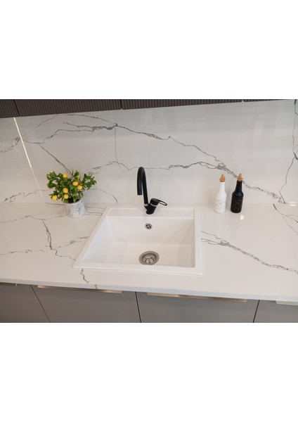 Granit Eviye-Beyaz 56X51 - Tek Gözlü Mutfak Eviyesi