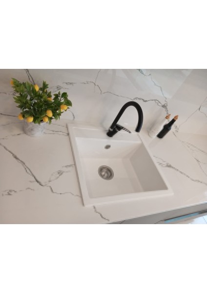 Granit Eviye-Beyaz 56X51 - Tek Gözlü Mutfak Eviyesi