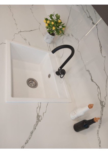 Granit Eviye-Beyaz 56X51 - Tek Gözlü Mutfak Eviyesi