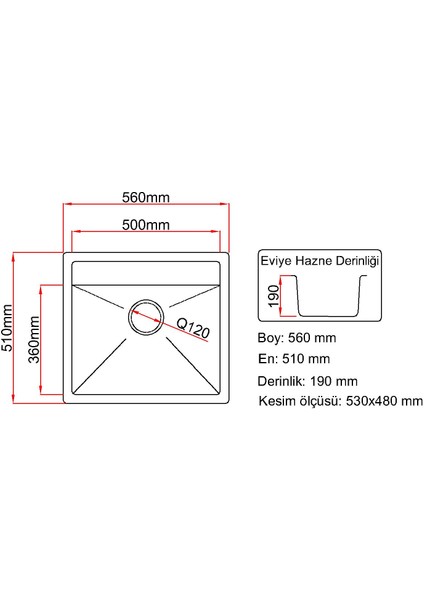 Granit Eviye-Beyaz 56X51 - Tek Gözlü Mutfak Eviyesi