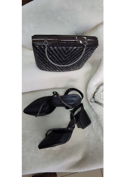 Siyah Taşlı Alçak Topuk Abiye Babet Ayakkabı (Wie At1) - Siyah - 36 - ST01717-SİYAH-36