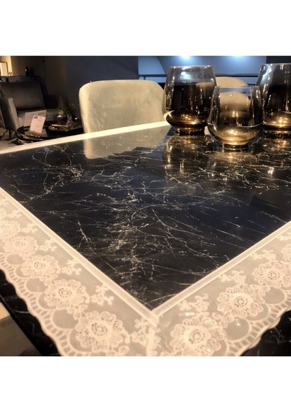 1.2mm | Şeffaf Pvc Beyaz Dantelli | Kalın Kaymaz Koruyucu Masa Örtüsü | Muşamba | Masa Koruma Örtüsü | Cam Mika | Mutfak Salon Masa Örtüsü indirimleri