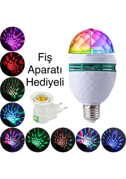 Renkli LED Döner Başlıklı Disko Topu Ampül Gece Lambası 3 Watt Fiş Aparatlı Renkli Disco Ampül