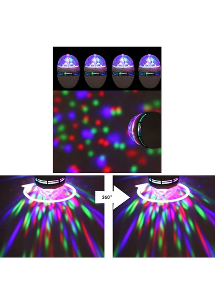 Renkli LED Döner Başlıklı Disko Topu Ampül Gece Lambası 3 Watt Fiş Aparatlı Renkli Disco Ampül