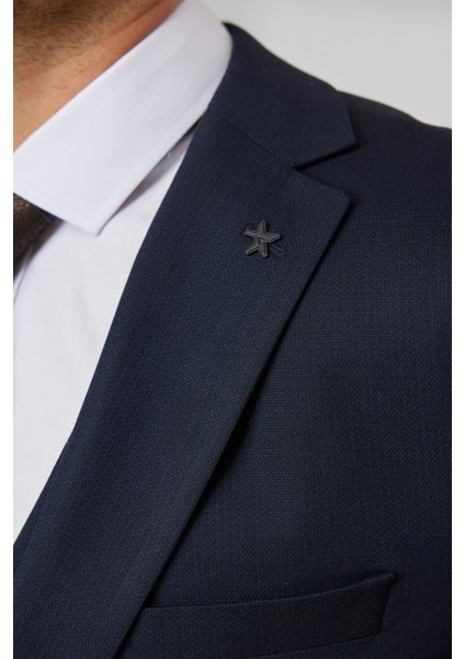 ALTINYILDIZ CLASSICS Erkek Lacivert Slim Fit Dar Kesim Mono Yaka Armürlü Yelekli Takım Elbise indirimleri