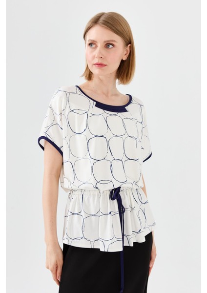 Kadın Sıfır Yaka Iki Renk Penye T-Shirt Ekru/laci modelleri