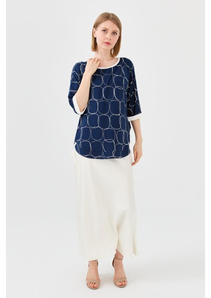 Kadın Sıfır Yaka Yanı Yırtmaçlı Penye T-Shirt Laci/ekru fiyatları