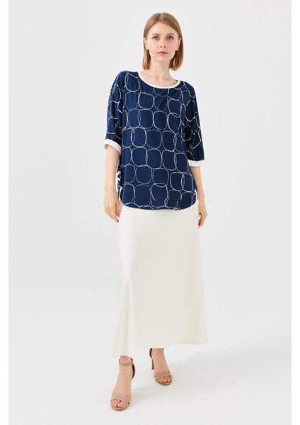 Kadın Sıfır Yaka Yanı Yırtmaçlı Penye T-Shirt Laci/ekru indirimleri