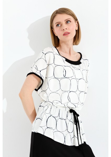 Kadın Sıfır Yaka Iki Renk Penye T-Shirt Ekru/siyah modelleri