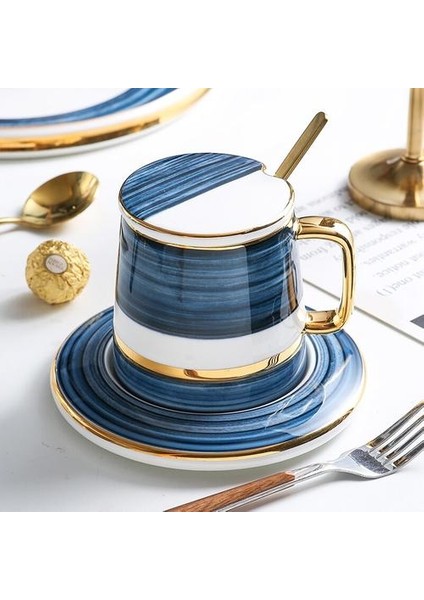 Kahve Kupa Set Seramik Kahve Fincanı Tabağı Kapaklı ve Kaşık ile Yaratıcı Ev Mutfak Aksesuarları Drinkware Çay Bardağı Kupalar | Kupalar (Yurt Dışından) fiyatları