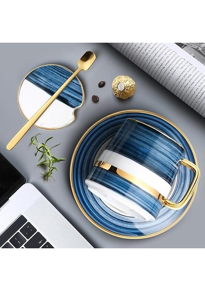 Kahve Kupa Set Seramik Kahve Fincanı Tabağı Kapaklı ve Kaşık ile Yaratıcı Ev Mutfak Aksesuarları Drinkware Çay Bardağı Kupalar | Kupalar (Yurt Dışından) modelleri