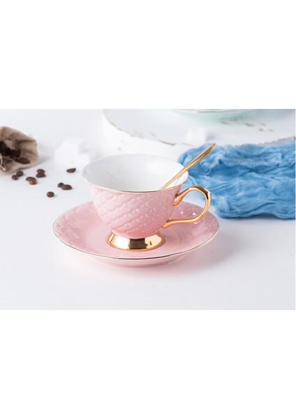 Kabartmalı Seramik Kahve Fincanı Ingilizce Öğleden Sonra Çay Bardağı ve Tabağı Kaşıkla Tepsi ile Set Çift Çay Seti Çay Bardağı | Kahve Fincanı ve tabak Setleri (Yurt Dışından)