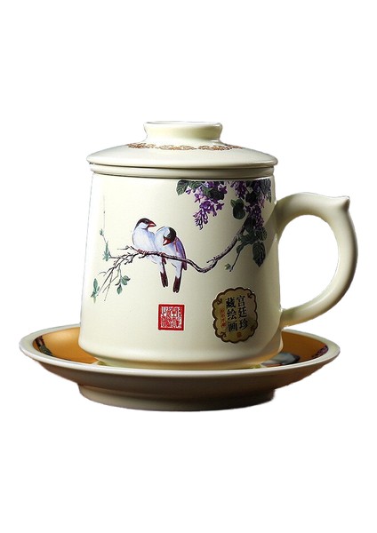 Seramik Filtre Çay Kupası Porselen Ofis Kahve Kupa Ev Kahvaltı Süt Kupası Kapaklı ve Soslu Seti Drinkware | Kupalar (Yurt Dışından)