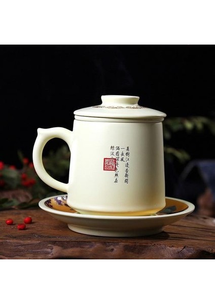 Seramik Filtre Çay Kupası Porselen Ofis Kahve Kupa Ev Kahvaltı Süt Kupası Kapaklı ve Soslu Seti Drinkware | Kupalar (Yurt Dışından) fiyatları