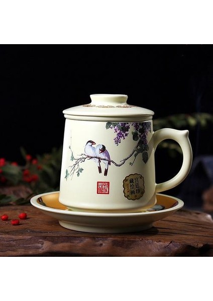 Seramik Filtre Çay Kupası Porselen Ofis Kahve Kupa Ev Kahvaltı Süt Kupası Kapaklı ve Soslu Seti Drinkware | Kupalar (Yurt Dışından) modelleri
