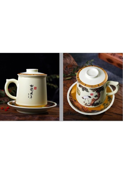Seramik Filtre Çay Kupası Porselen Ofis Kahve Kupa Ev Kahvaltı Süt Kupası Kapaklı ve Soslu Seti Drinkware | Kupalar (Yurt Dışından) modelleri