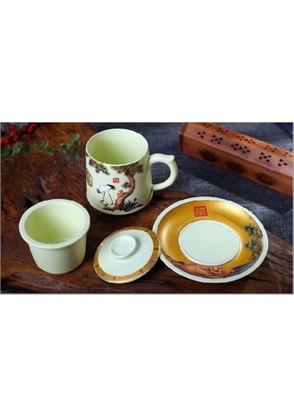 Seramik Filtre Çay Kupası Porselen Ofis Kahve Kupa Ev Kahvaltı Süt Kupası Kapaklı ve Soslu Seti Drinkware | Kupalar (Yurt Dışından) fırsatları