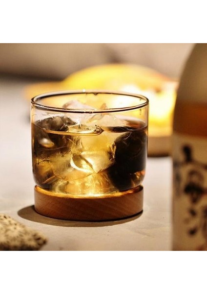 Üst Sınıf Zevkli Kristal Viski Cam Siyah Ceviz ile Ahşap Coaster Palet Içbükey Atış Şarap Kadehi Antifriz El | Eski Moda Cam (Ahşap)) (Yurt Dışından)