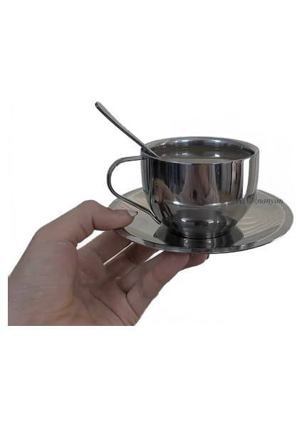 Yaratıcı Minimalist Ofis Bardakları Paslanmaz Çelik Öğleden Sonra Çay Bardağı Daire Seti Kaşık Su Kupa Porcelana Tazas Ev Drinkware DF50 | Kahve Kupası ve tabak Setleri (Yurt Dışından)