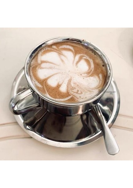 Yaratıcı Minimalist Ofis Bardakları Paslanmaz Çelik Öğleden Sonra Çay Bardağı Daire Seti Kaşık Su Kupa Porcelana Tazas Ev Drinkware DF50 | Kahve Kupası ve tabak Setleri (Yurt Dışından)
