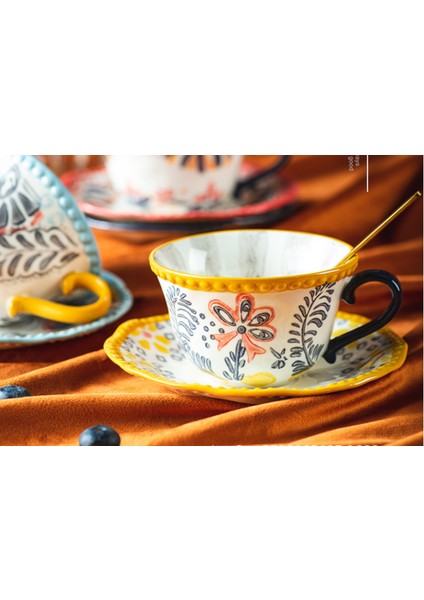 Iskandinav Retro Kahve Fincanı Fincan Daire Seti Lüks Seramik Kupa Üst Sınıf Porselen Çay Kupası Cafe Parti Drinkware Yeni Yıl Hediyeleri | Kupa ve tabaklar (Yurt Dışından) fırsatları