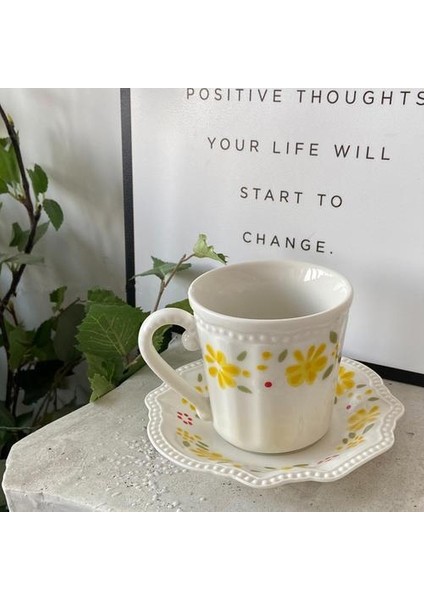 Cutelife Nordic Oyma Çiçek Seramik Fincan Daire Kullanımlık Içme Çay Süt Kahve Fincanı Set Ev Dekoratif Vintage Kahvaltı Kupası | Kahve Kupası ve tabak Setleri (Yurt Dışından)