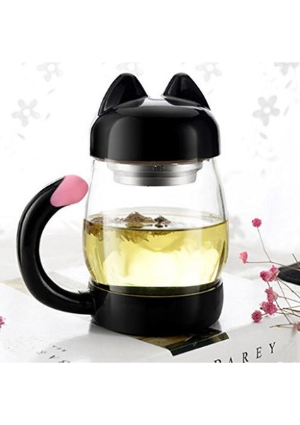 Bir Kapak ve ile Cam Çay Bardağısüzgeç Taşınabilir Sevimli Kedi Kuyruğu Isıya Dayanıklı Kupalar Bir Bardak Cadılar Bayramı Hediyeler | Bira Steins (Yurt Dışından)