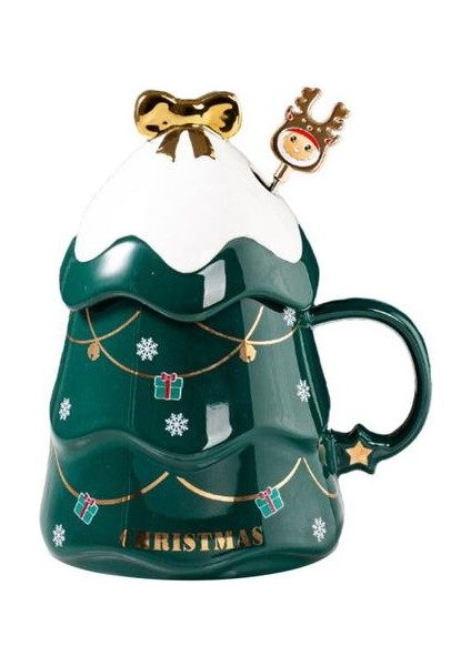 1 Takım Noel Seramik Kahve Kupa Kaşık ve Kapaklı Boyalı Kahve Fincanı Taşınabilir Içecek Kahvaltı Kupa Drinkware Party Hediye | Kahve Kupaları ve kupalar (Yurt Dışından)