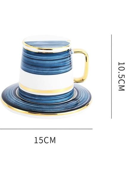 Kahve Kupası ve Kapak Kaşıkla Set Blue Phnom Penh Su Eşyaları Nordic Seramik Kupa Tatil Düğün Hediyeleri Home Mutfak Drinkware | Kupalar (Yurt Dışından)