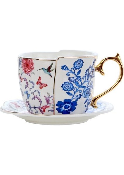 Seramik Retro Kahve Fincanları ve Tabağı Seti Asimetrik Mavi ve Beyaz Porselen Çay Fincanı Kahve Öğleden Sonra Teaset | Kupalar (Yurt Dışından)