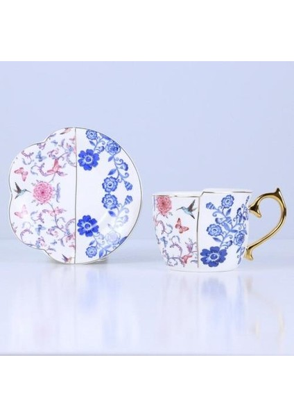Seramik Retro Kahve Fincanları ve Tabağı Seti Asimetrik Mavi ve Beyaz Porselen Çay Fincanı Kahve Öğleden Sonra Teaset | Kupalar (Yurt Dışından)
