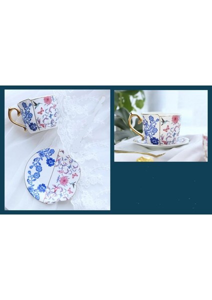Seramik Retro Kahve Fincanları ve Tabağı Seti Asimetrik Mavi ve Beyaz Porselen Çay Fincanı Kahve Öğleden Sonra Teaset | Kupalar (Yurt Dışından)