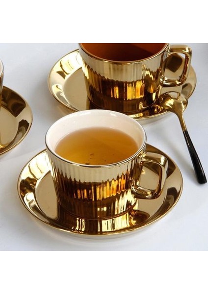 2 Takım 250 ml Altın Kaplama Seramik Çay Kahve Fincanı Daire Seti Avrupa Tarzı Beyaz | Teacup tabak Setleri (Yurt Dışından) indirimleri
