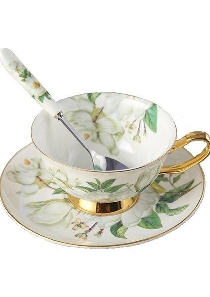 Asil Altın Kemik Porselen Kahve Fincanı Surcer Spoontea Set Seramik Yüksek Derece Çay Bardağı Kahve Partisi Drinkware | Kupalar (Yurt Dışından)