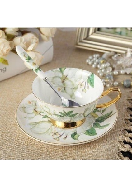 Asil Altın Kemik Porselen Kahve Fincanı Surcer Spoontea Set Seramik Yüksek Derece Çay Bardağı Kahve Partisi Drinkware | Kupalar (Yurt Dışından)