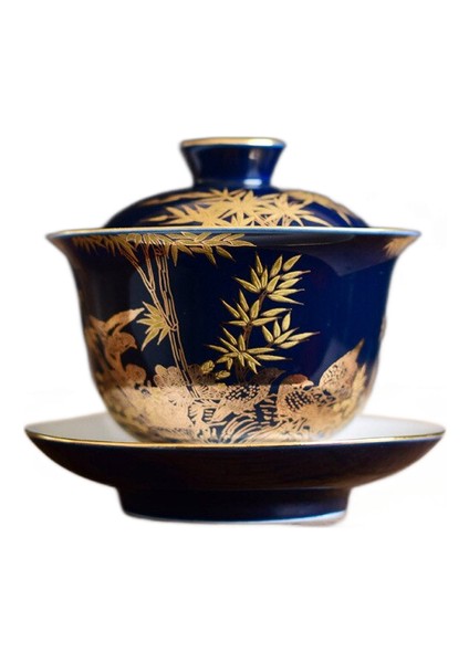Çay Bardağı ve Daire Kapak Kapak Kase Yaratıcı El Boyalı Altın Emaye Seramik Çay Fincanı Seti Parti Drinkware 150ML | Teacup tabak Setleri (Yurt Dışından)