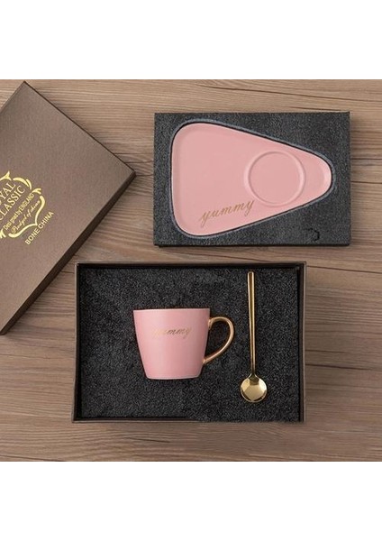 Avrupa Tarzı Seramik Kahve Fincanı Suni Kaşık Seti 260 ml Lüks Seramik Kupa Üst Sınıf Porselen Çay Bardağı Kahvaltı Süt Kupalar | Kahve Kupası ve tabak Setleri (Yurt Dışından)