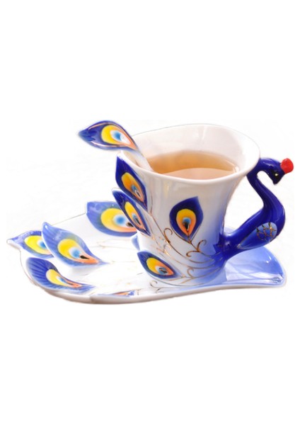 Yaratıcı 3D El Crafted Porselen Emaye Tavuskuşu Kahve Fincanı Set Tabağı ve Kaşıkla Set Mevcut Seramik Çay Su Kupası Bulaşık Hediye | Kupa ve tabaklar (Yurt Dışından)