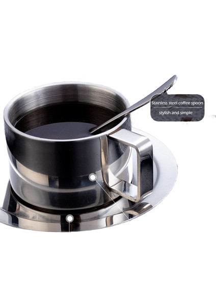 Kahve Kupaları Espresso Kupa Kahve Servisi Kafe Kaşık ve Çanak Çay Bardaklar Için Cafe ve Fincan Setleri Paslanmaz Çelik Çift Yalıtımlı Kupalar | Kupalar (Yurt Dışından)