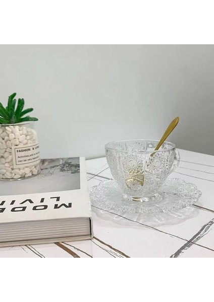 Lüks Kahve Fincanı Seti Nordic Cam Bardak Daire Yaratıcı Güneş Çiçek Şeffaf Tatlı Latte Küçük Zarif Avrupa Daire | Kahve Kupası ve tabak Setleri (Yurt Dışından)