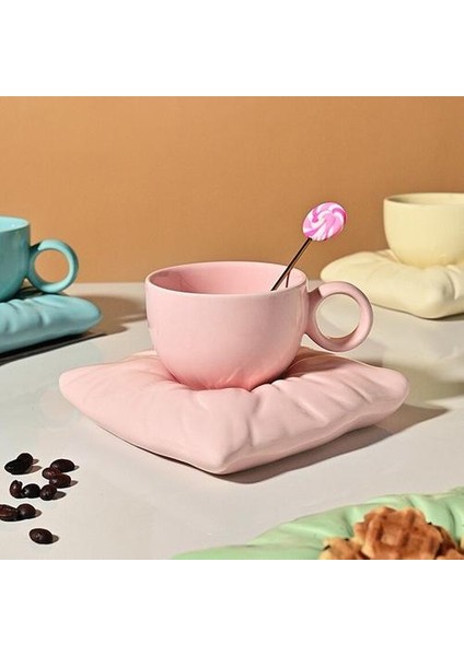 Basit Şeker Renk Kahve Kupa Lüks Tasarım Ev Fincan Ofis Kahve Öğleden Sonra Çay Bardağı ve Tabağı Seti Tazza Colazione Teacups | Kahve Fincanı ve tabak Setleri (Yurt Dışından)