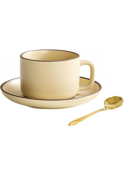 Retro Seramik Bardak Seti, Kahve Kupa, Süt Fincan, Tabağı ile Kaşık.öğleden Sonra Çay Buzlu Bardak Seti Ev Restoran Bar Sayacı 250ML | Kupalar (Yurt Dışından)
