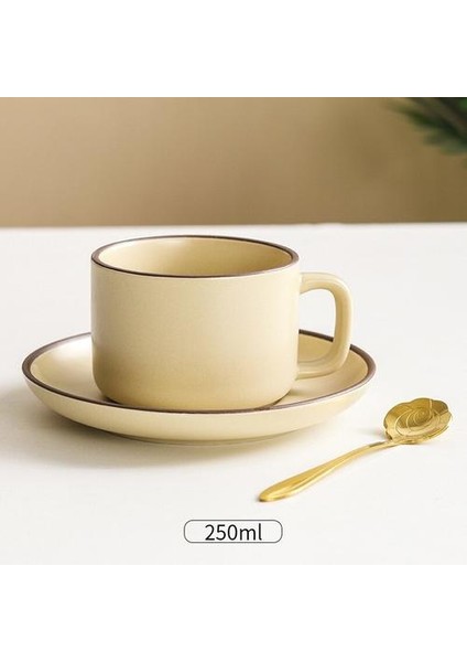 Retro Seramik Bardak Seti, Kahve Kupa, Süt Fincan, Tabağı ile Kaşık.öğleden Sonra Çay Buzlu Bardak Seti Ev Restoran Bar Sayacı 250ML | Kupalar (Yurt Dışından)