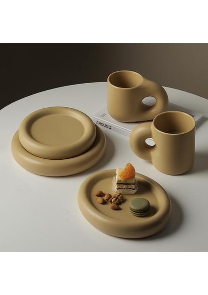300 ml Yaratıcılık Yüksek End Avrupa Seramik Kupa Yağ Kupası ve Daire Ev Dekorasyon Çift Kahve Süt Kek Drinkware Set Sıcak | Kahve Kupası ve tabak Setleri (Yurt Dışından)