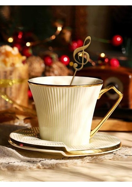 Altın Kolu Seramik Kahve Fincanı Tabağı Müzikal Not Kaşık Çay Kupası Porselen Çay Seti Gelişmiş Teacup Cafe Espresso Kupası | Kahve Kupası ve tabak Setleri (Yurt Dışından) fiyatları