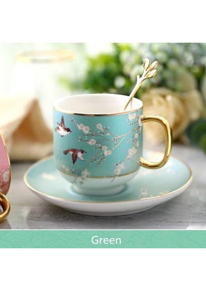 Çin Tarzı Seramik Kahve Fincanı ve Tabağı Seti Kırsal Porselen Çay Bardağı ile Kaşık Ev Partisi Drinkware | Kahve Fincanı ve tabak Setleri (Yurt Dışından)