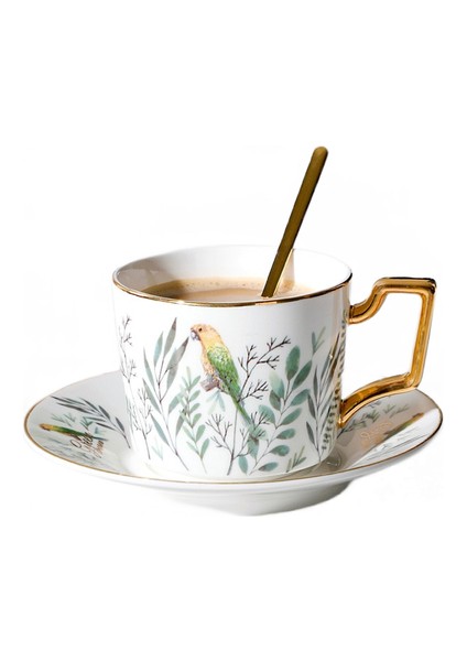 Seramik Kahve Fincanı ve Tabağı Avrupa Çay Seti Muhteşem Altın Rim Öğleden Sonra Çiçek Çay Ev Teaware Porselen | Kahve Kupası ve tabak Setleri (Yurt Dışından)